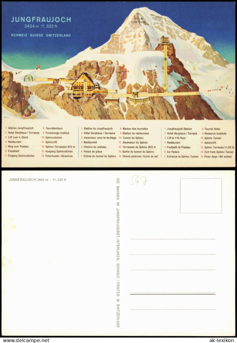 Ansichtskarte Lauterbrunnen Jungfraujoch, Erklärung Mit Zahlen-Angaben 1980 - Otros & Sin Clasificación