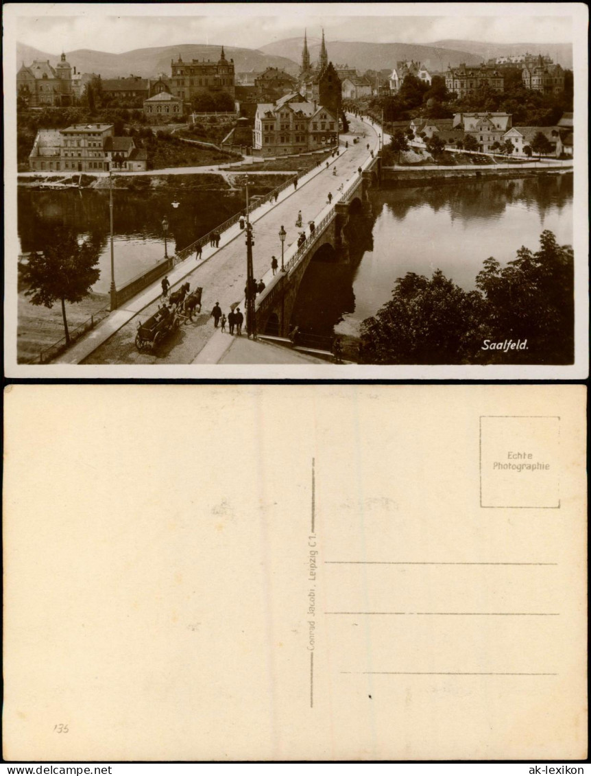 Ansichtskarte Saalfeld (Saale) Straßenpartie Und Brücke, Fotokarte 1934 - Saalfeld