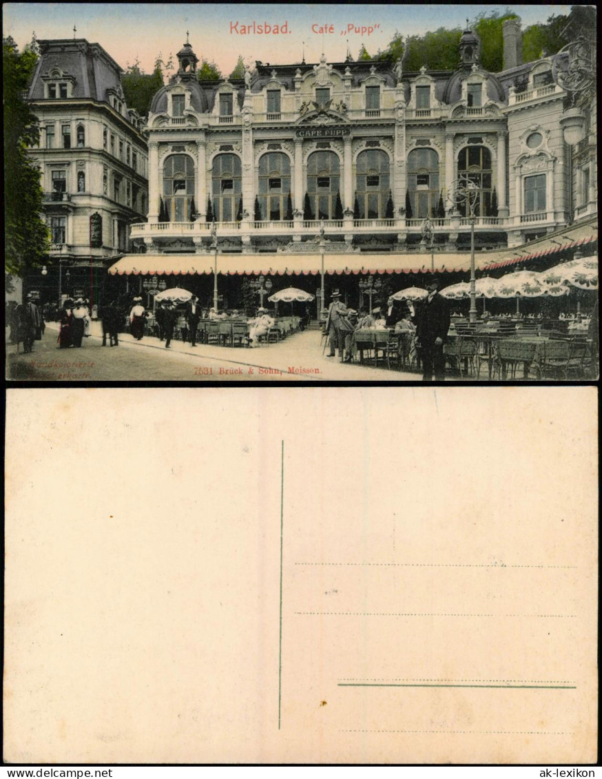 Postcard Karlsbad Karlovy Vary Café ,,Pupp" - Colorierte AK 1909 - Czech Republic