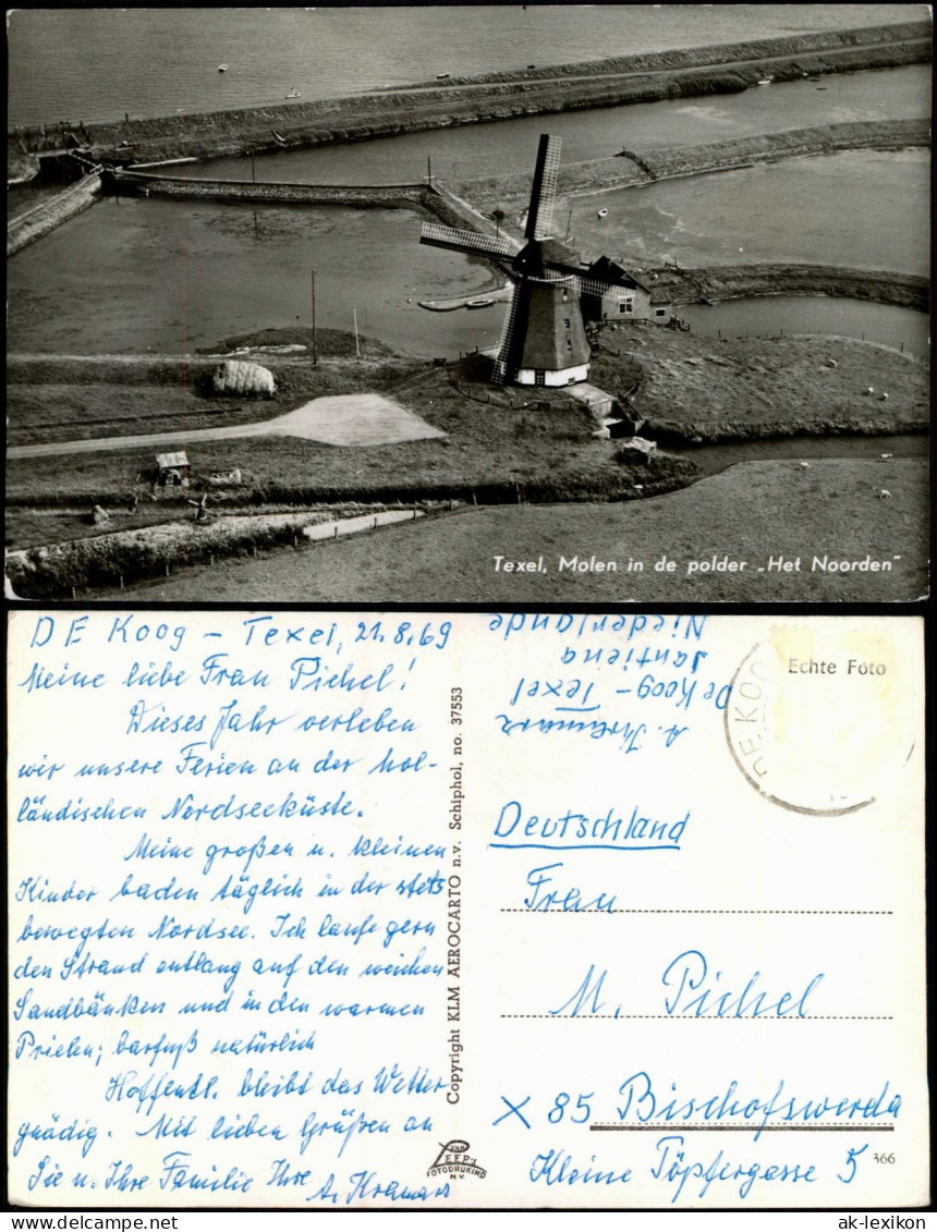 Postkaart Texel Windmühlen Windmill Luftbild 1969 - Texel