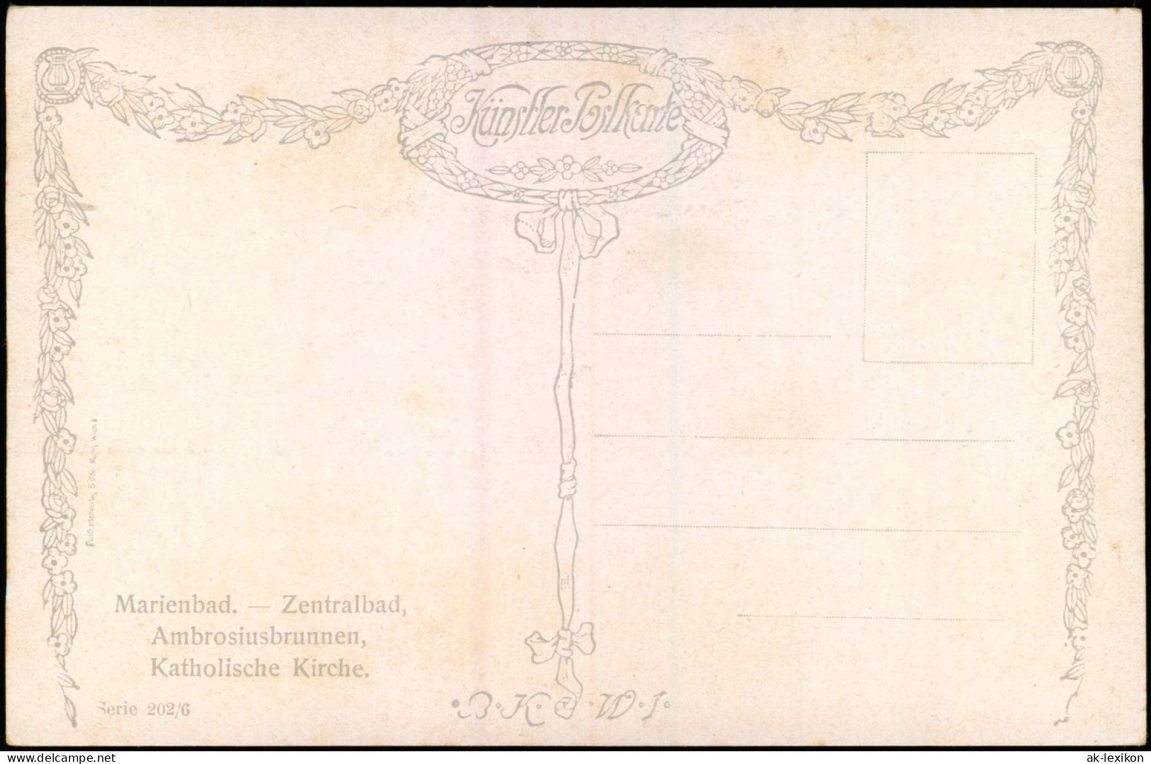 Marienbad Mariánské Lázně Künstlerkarte Zentralbad,  Katholische Kirche. 1928 - Czech Republic