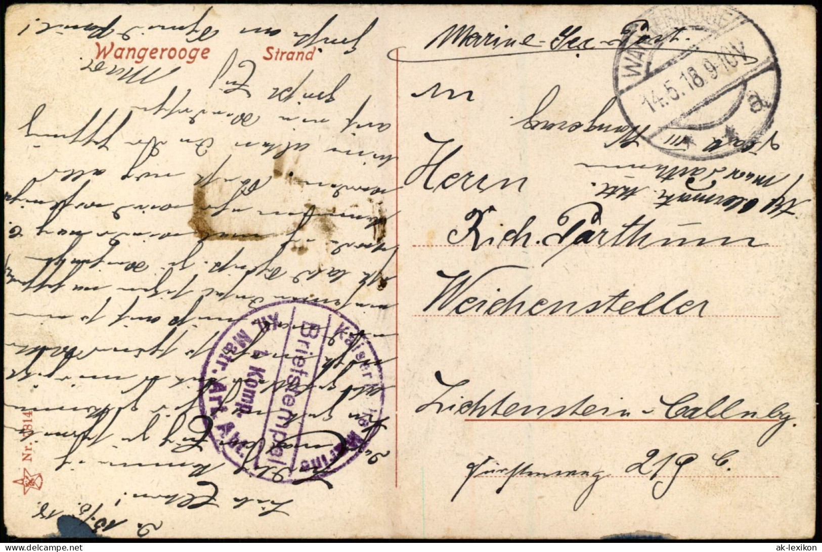 Ansichtskarte Wangerooge Strandleben 1918  Gel. Marine Feldpoststempel - Wangerooge