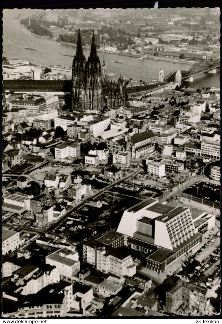 Köln Stadtansicht Luftbild Fliegeraufnahme Mit Dom, Rhein, Brücke 1955 - Koeln