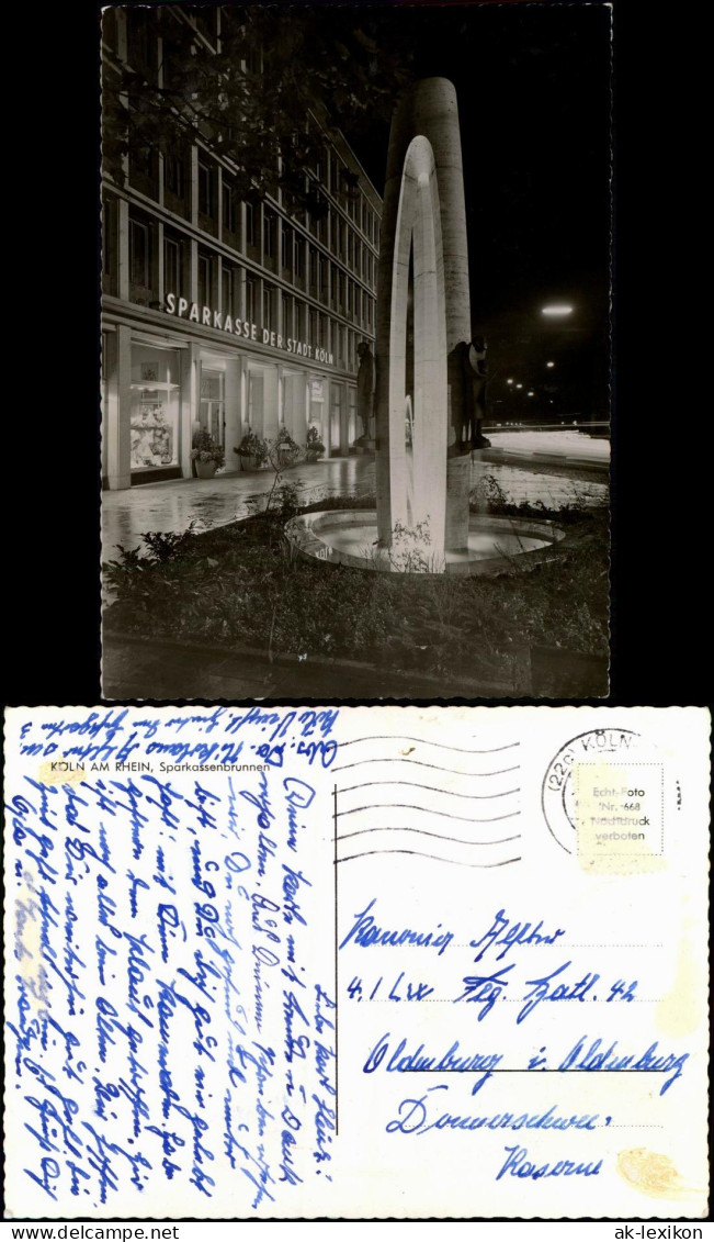 Ansichtskarte Köln Sparkassenbrunnen Und Sparkasse Bei Nacht 1961 - Köln