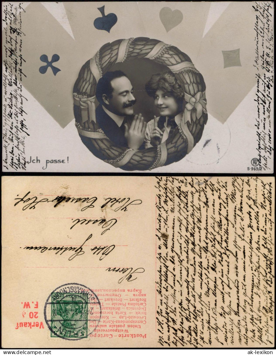 Liebe Liebespaare - Love Künstlerkarten Skatspiel Ich Passe! 1911 - Parejas