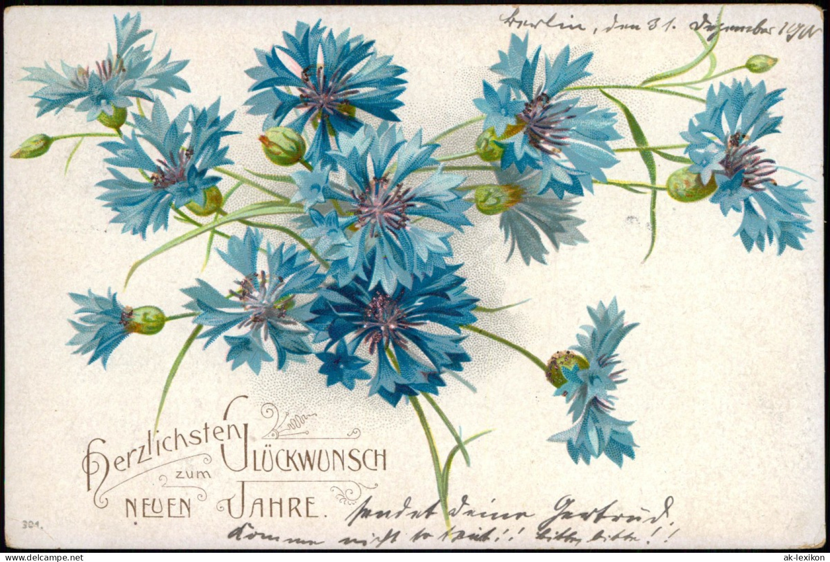 Ansichtskarte  Neujahr Sylvester New Year Künstlerkarte Kornblumen 1901 - Nouvel An