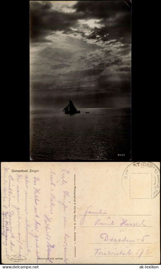 Ansichtskarte Zingst Strand Ostseebad Segelboot Stimmungsbild Wolken 1930 - Zingst