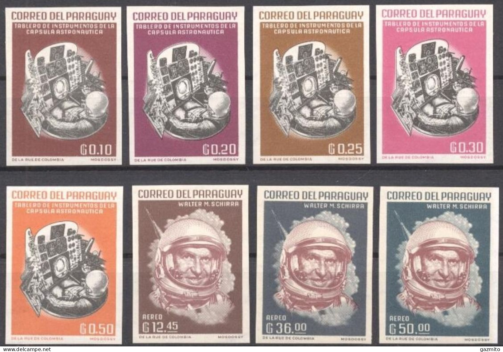 Paraguay 1963, Space Travel, 8val IMPERFORATED - Sud America