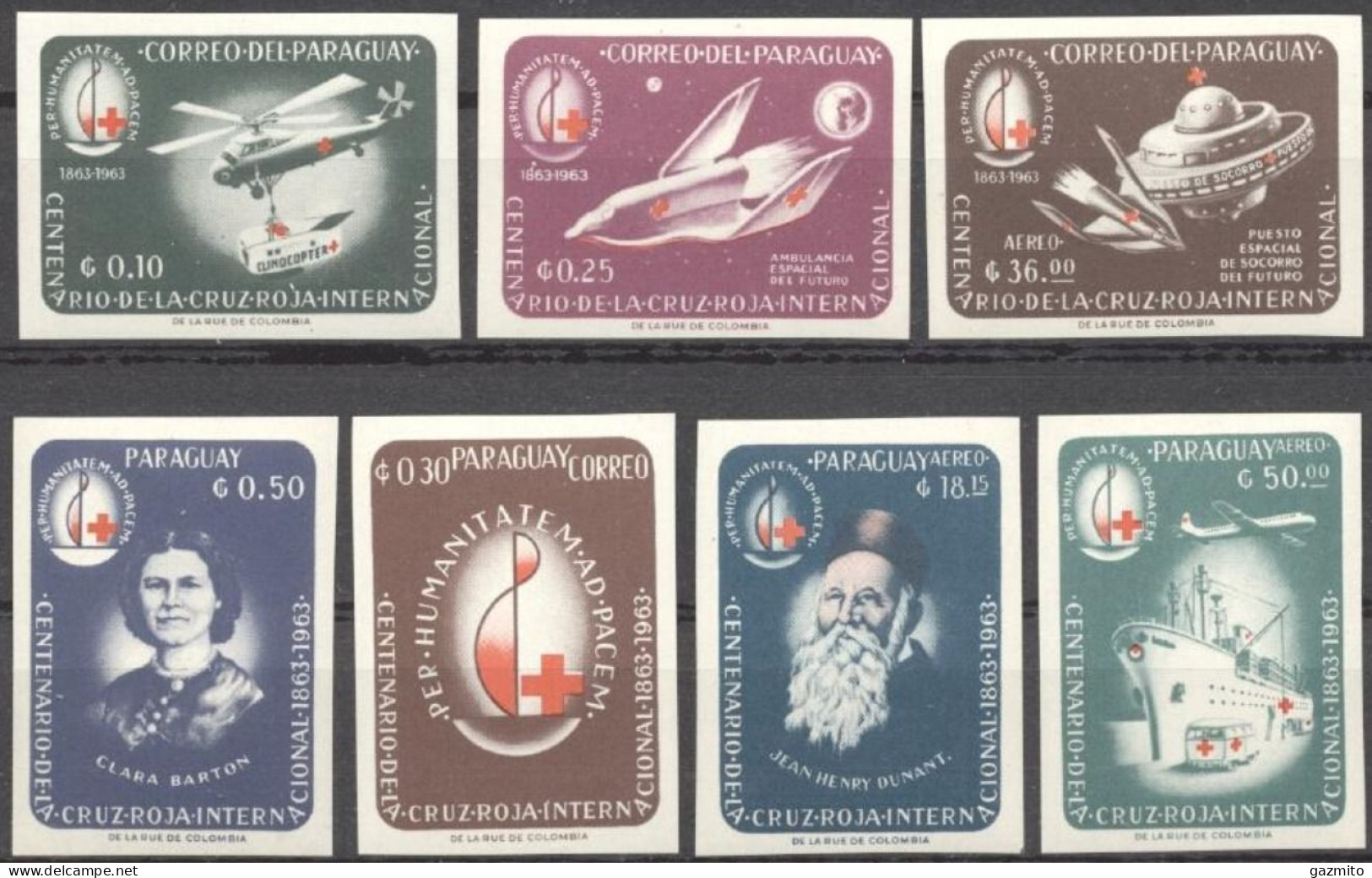 Paraguay 1964, Red Cross, Helicopter, Dunant, 7val IMPERFORATED - Hélicoptères