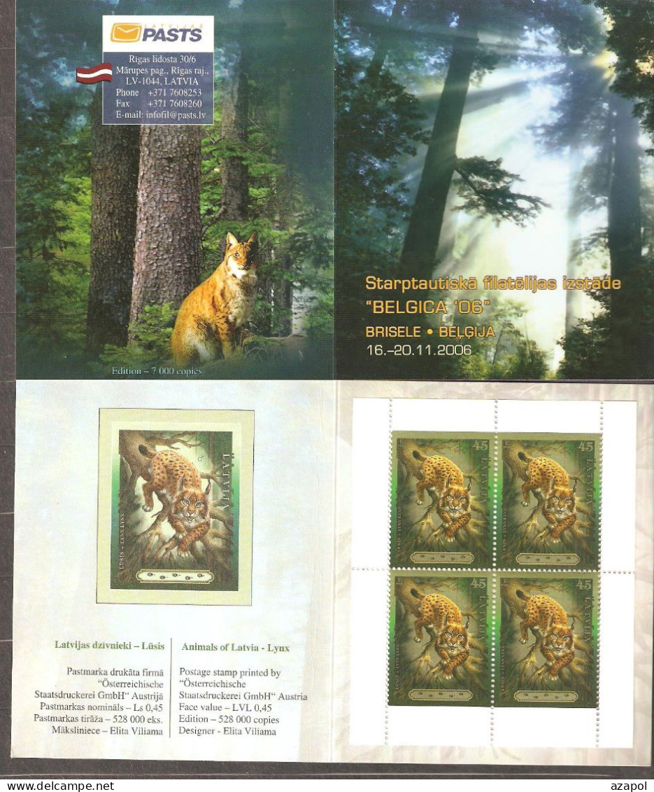 Latvia: Booklet Of A Mint Stamp, Wild Animals - Lynx, 2006, Mi#682D, MNH. - Big Cats (cats Of Prey)