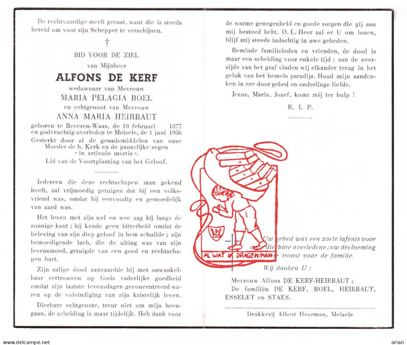 DP Alfons De Kerf ° Beveren Waas 1877 † Melsele 1956 X Maria Boel Xx Anna Heirbaut // Esselet Staes - Imágenes Religiosas