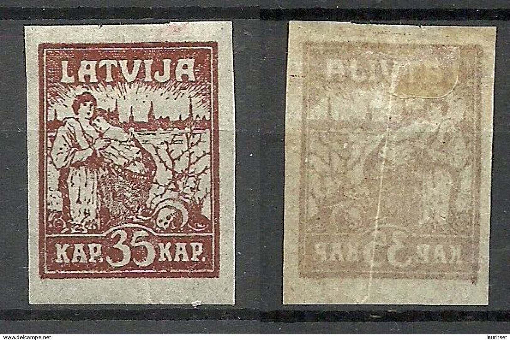 LETTLAND Latvia 1919 Michel 27 Y Zigarettenpapier Pelure Paper * NB! Light Vertical Fold Mark! - Lettonie