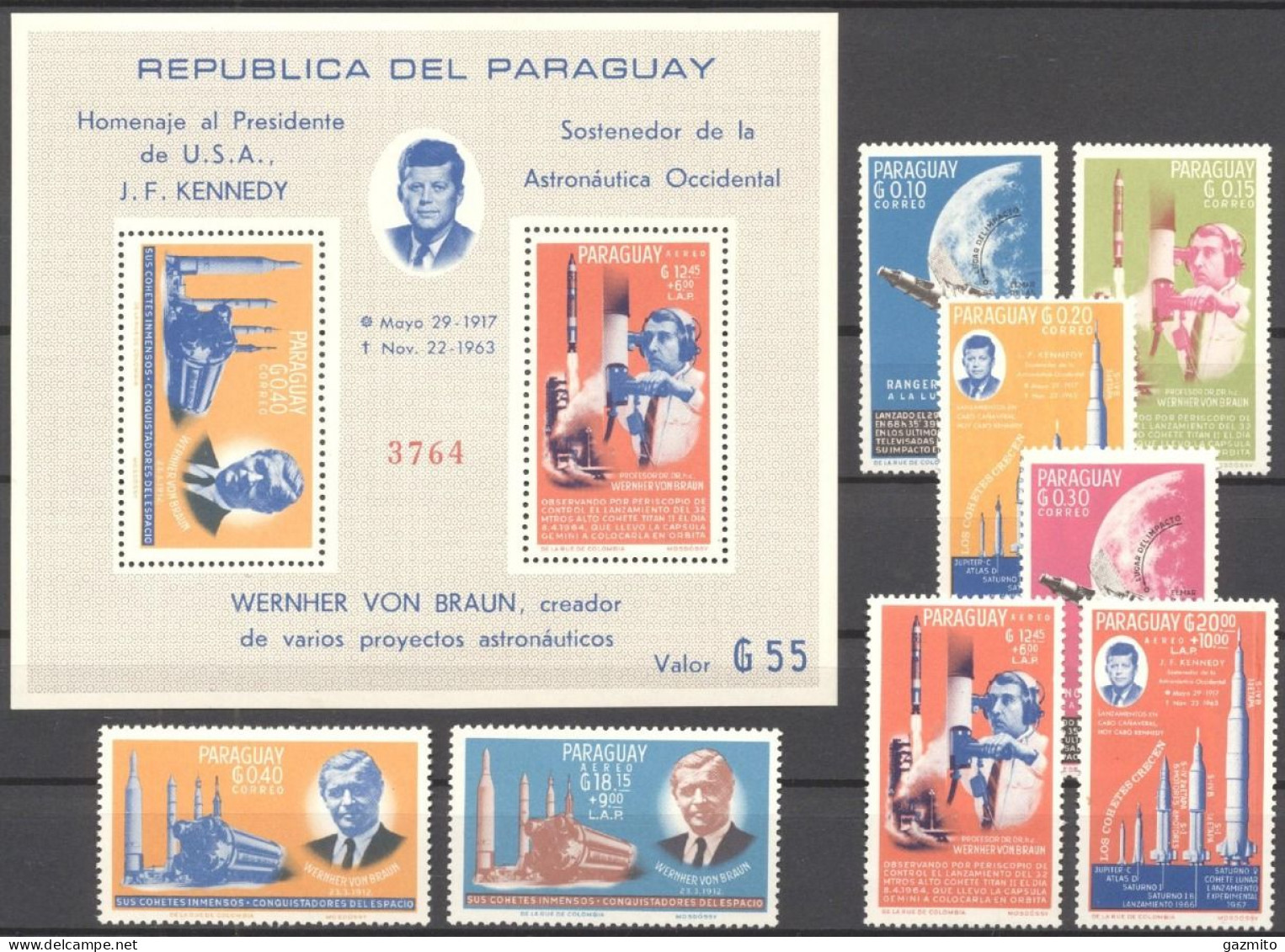 Paraguay 1964, Space Explorers, Kennedy. Von Braun, 2val In BF - Zuid-Amerika