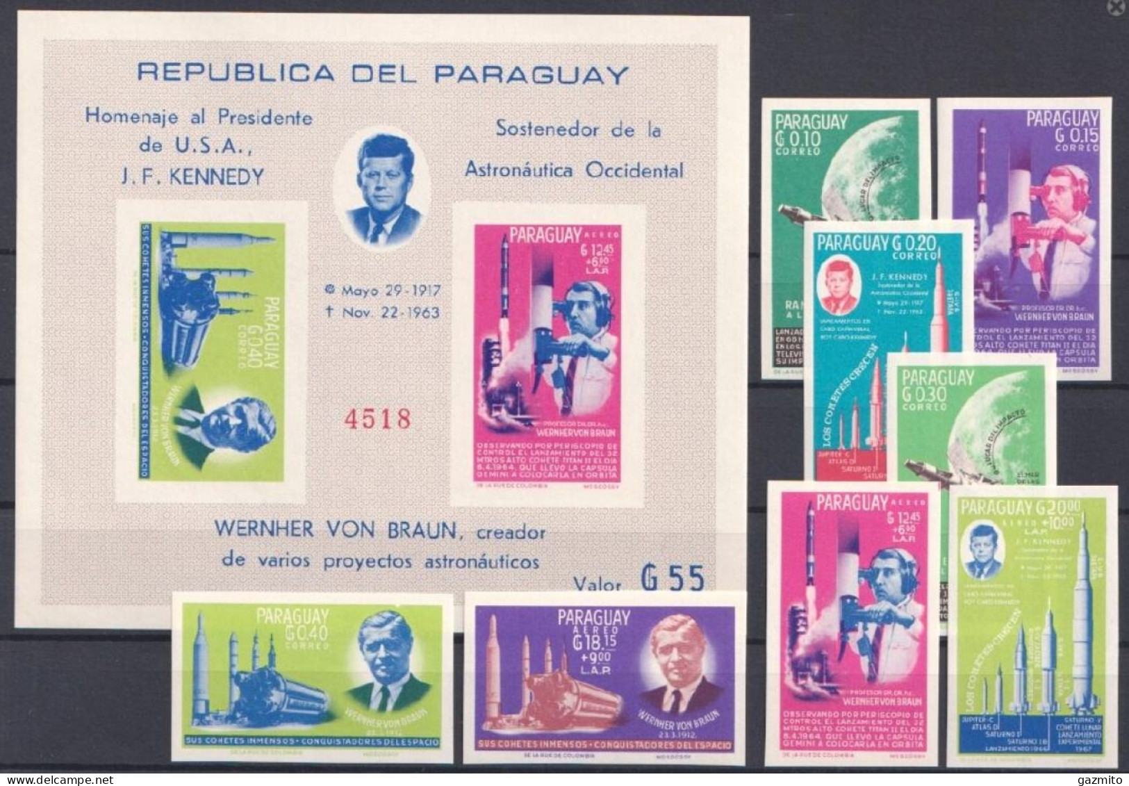 Paraguay 1964, Space Explorers, Kennedy. Von Braun, 2val In BF IMPERFORATED - South America
