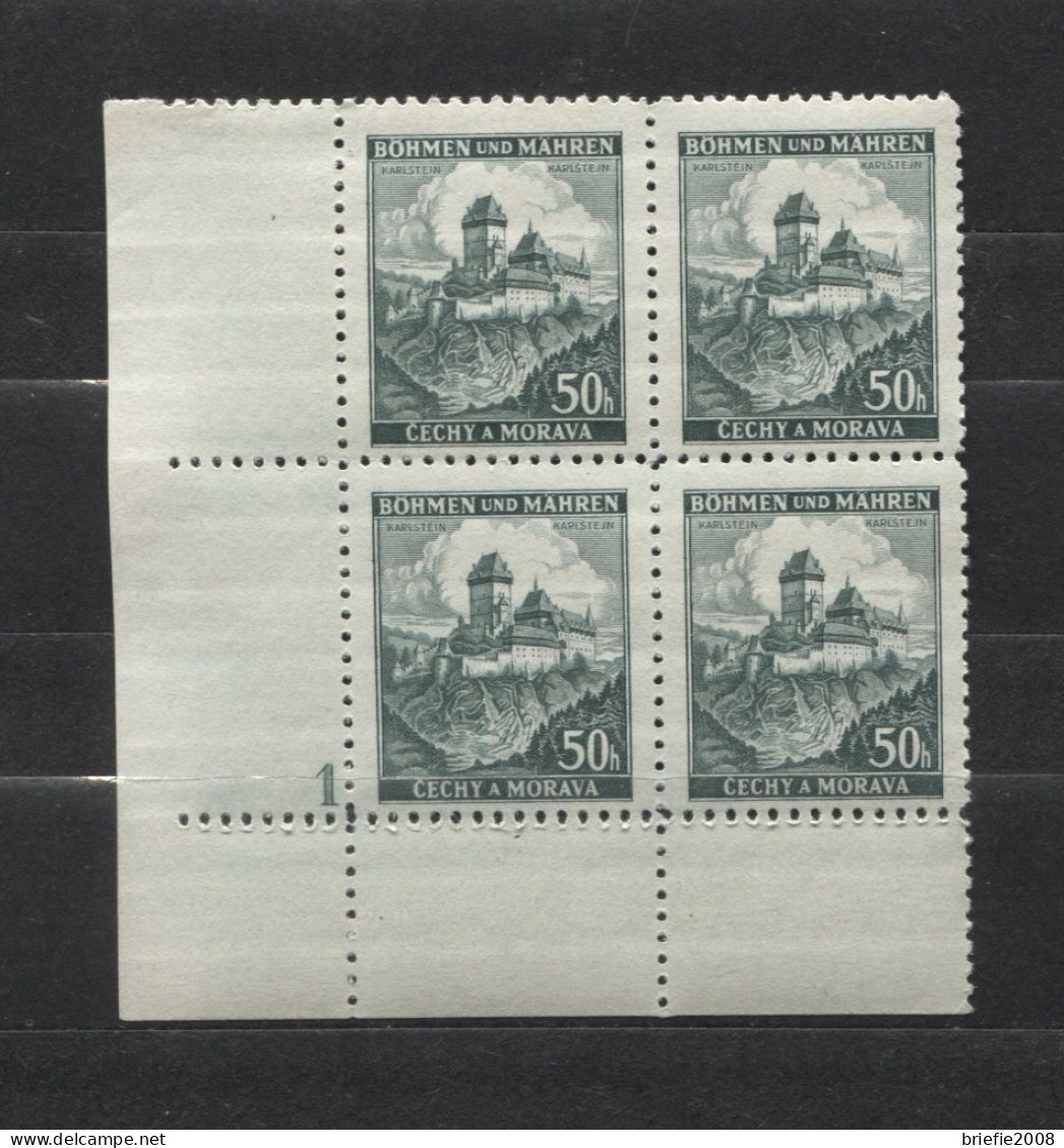 Böhmen Und Mähren # 26 Platten-4erBlock Nr. 1 Breiter Unterrand 50erBogen, Postfrisch - Unused Stamps