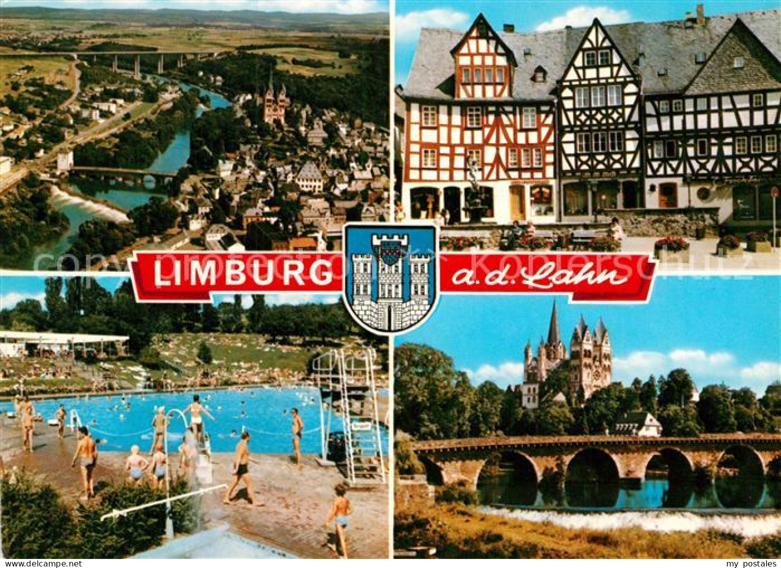 72928640 Limburg Lahn Fliegeraufnahme Fachwerkhaeuser Schwimmbad Bruecke Kirche  - Limburg