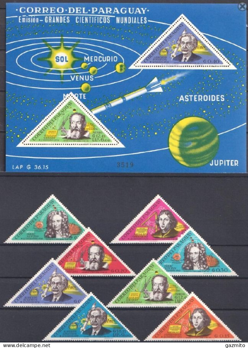 Paraguay 1965, Newton, Galileo, Copernicus, Einstein, 8val +BF - South America