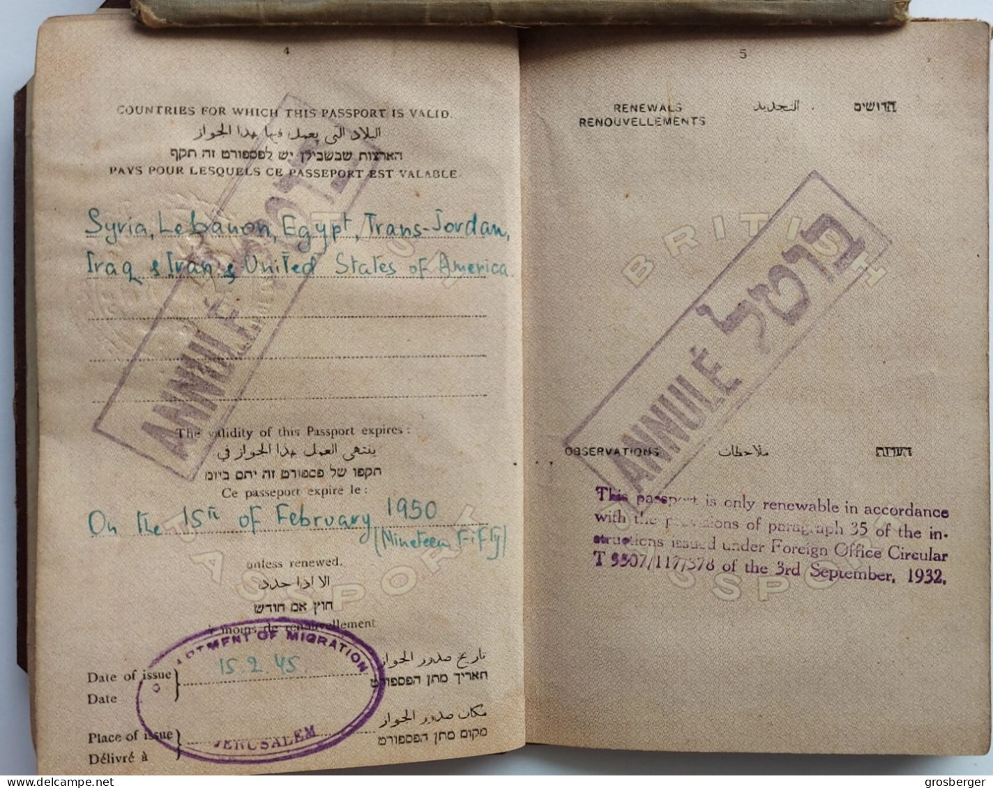 Juive Juif British Passport Palestine 1945 Validity In Consul New-York 1949 Entrance Visa To Israel Rare Judaika - Historical Documents