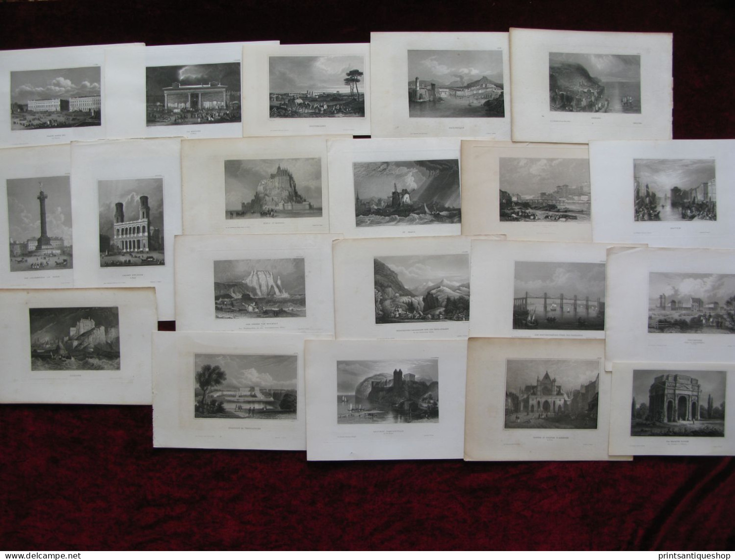 Lot 20x Original Engraving  Gravure France Paris Dieppe Mont St.Michel Marseille Havre ++++ - Prints & Engravings