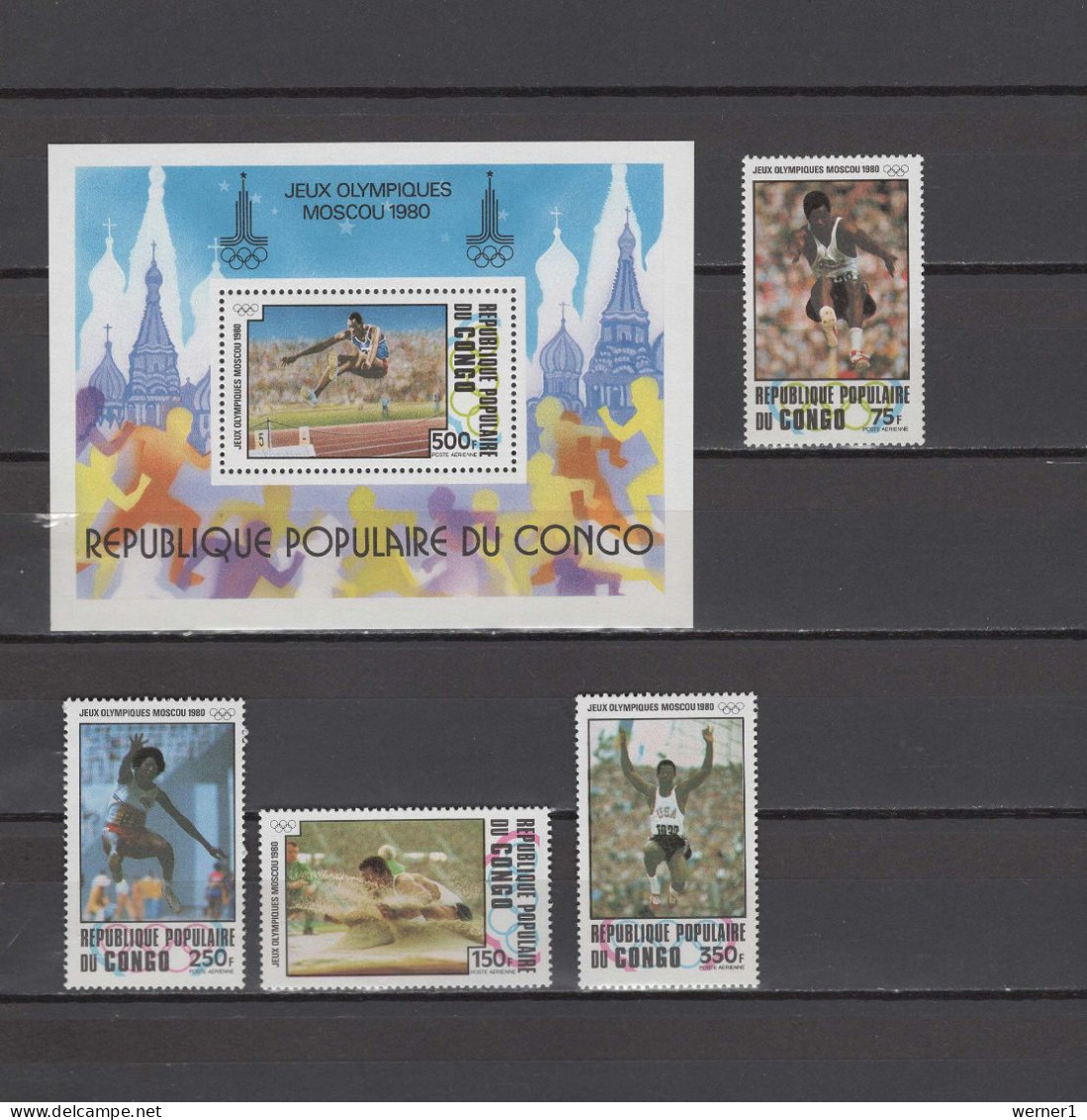 Congo 1980 Olympic Games Moscow, Athletics Set Of 4 + S/s MNH - Ete 1980: Moscou