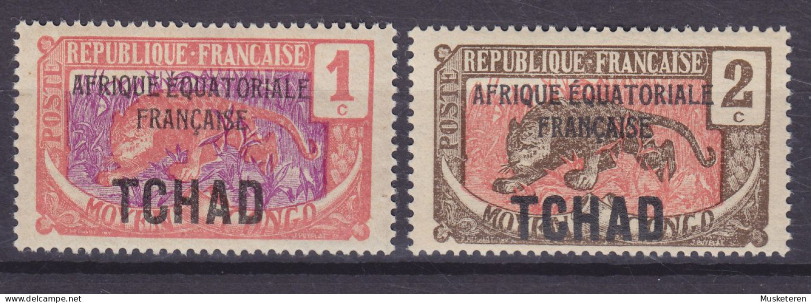 Tchad 1924 Mi. 19-24 Moyen Congo Leopard Overprinted Aufdruck Surchargé TCHAD 'Afrique Equatoriale Francaise', MH* - Ungebraucht