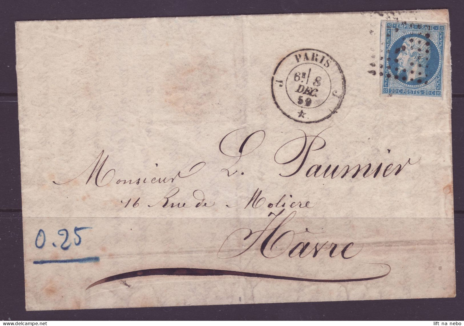 FRANCE 1853-1860 20c Bleu YT N°14 On The Cover From Paris - 1853-1860 Napoleon III