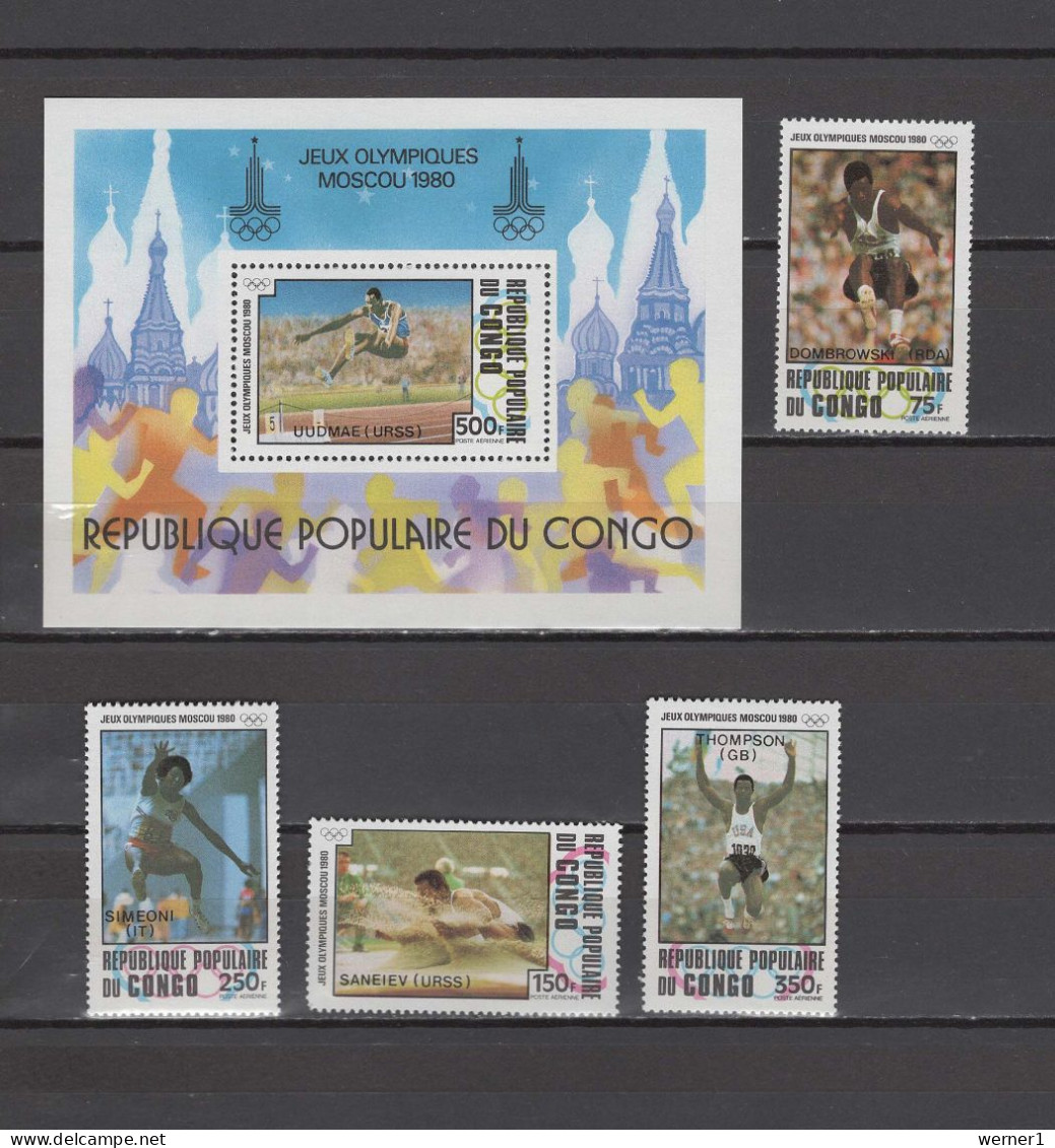 Congo 1980 Olympic Games Moscow, Athletics Set Of 4 + S/s With Winners Overprint MNH - Estate 1980: Mosca