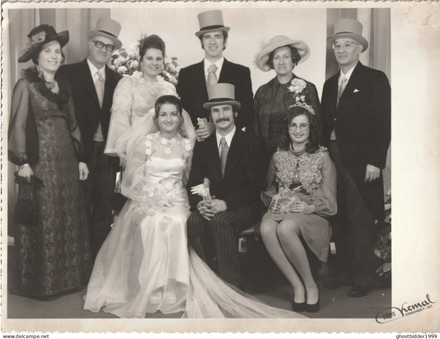 JEWISH JUDAICA TURQUIE  FAMILY ARCHIVE SNAPSHOT FEMME HOMME WEDDING CHAPEAU  17.7X23.5cm. - Anonyme Personen