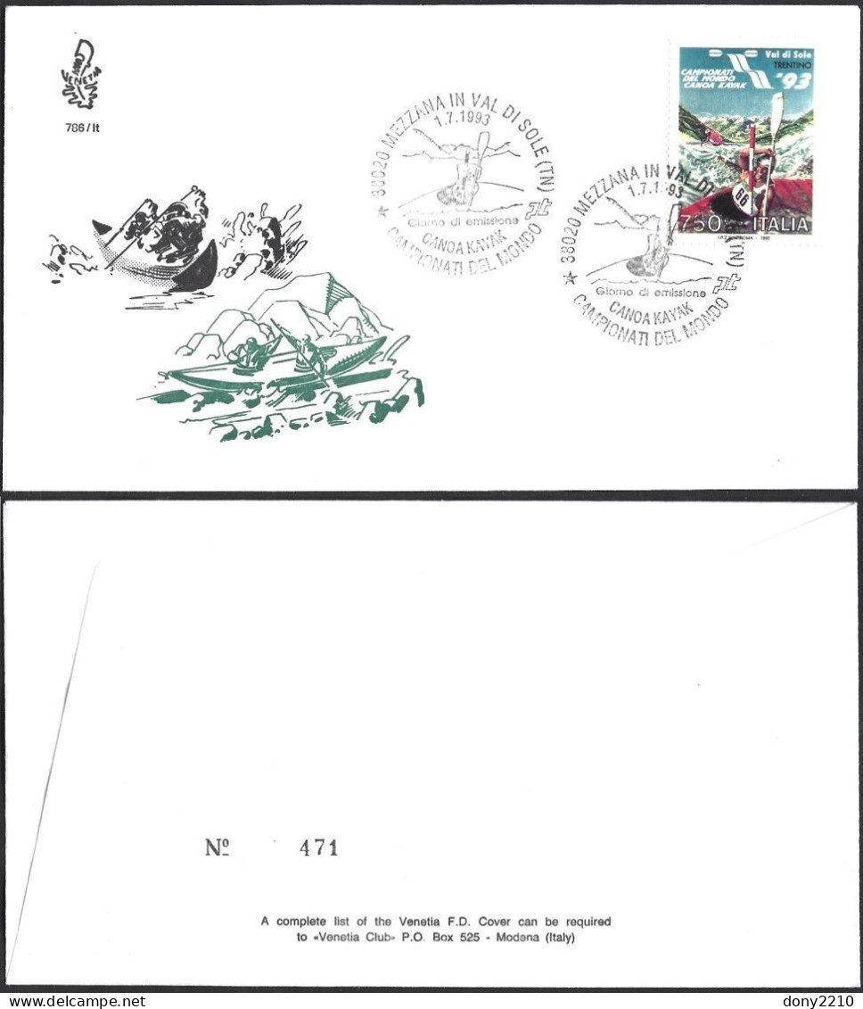 Fdc Venetia 1993 786it Campionato Del Mondo Canoa As Mezzana In V.s. - FDC