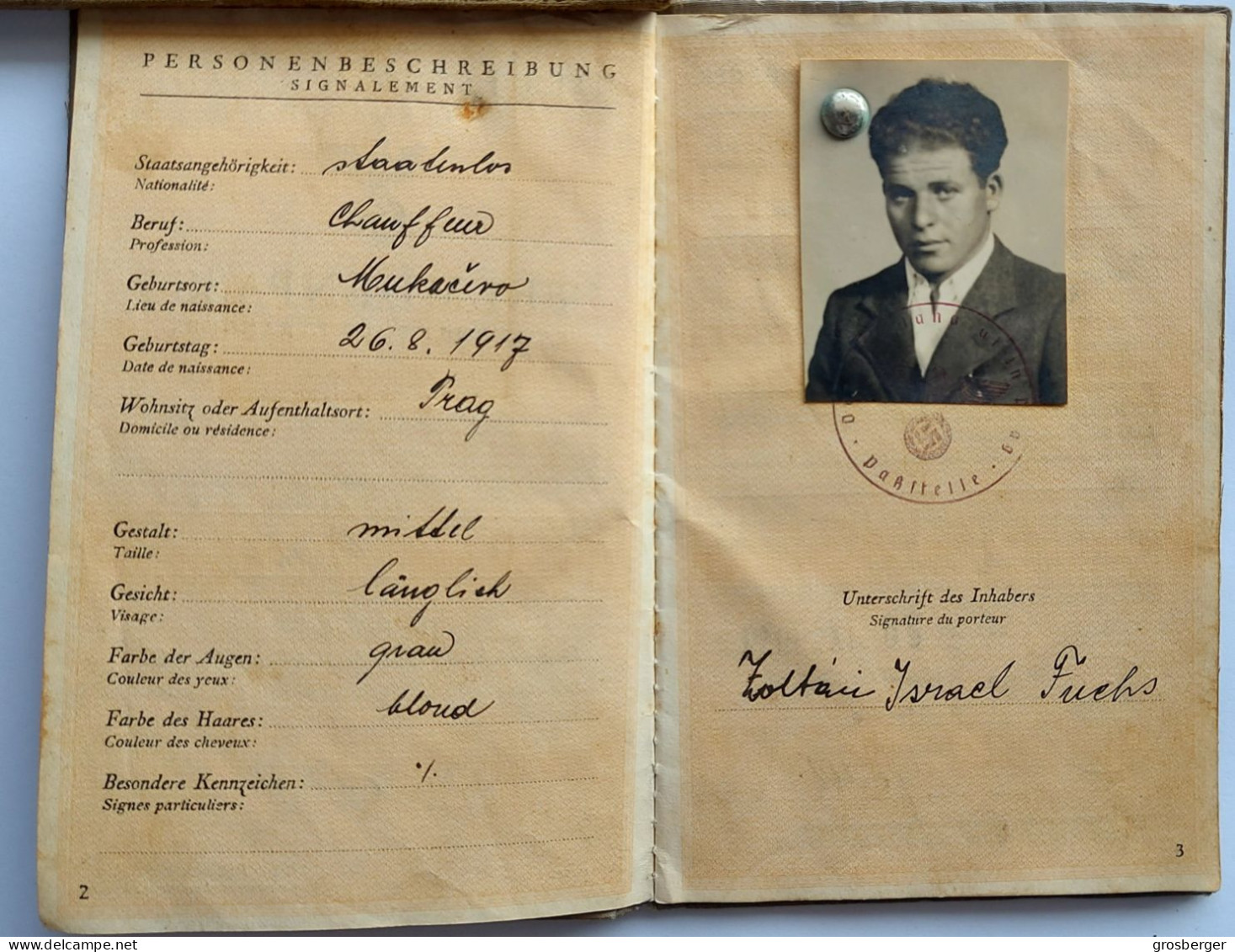 Juive Juif Holocaust Passport WW2 Germany Nazi Fremdenpass With “J” Hungary Jewish Man Visa Palestine Mega Rare Judaika - Documentos Históricos