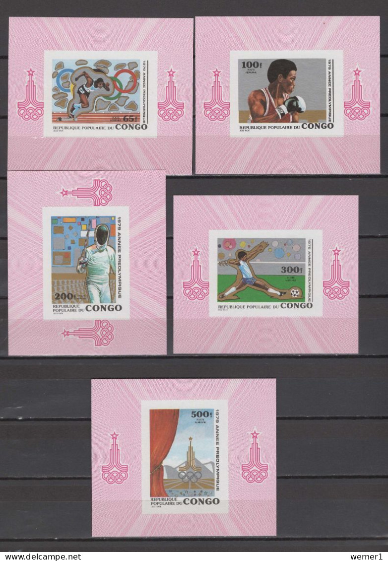 Congo 1979 Olympic Games Moscow, Boxing, Football Soccer, Fencing, Athletics Set Of 5 S/s Imperf. MNH -scarce- - Sommer 1980: Moskau