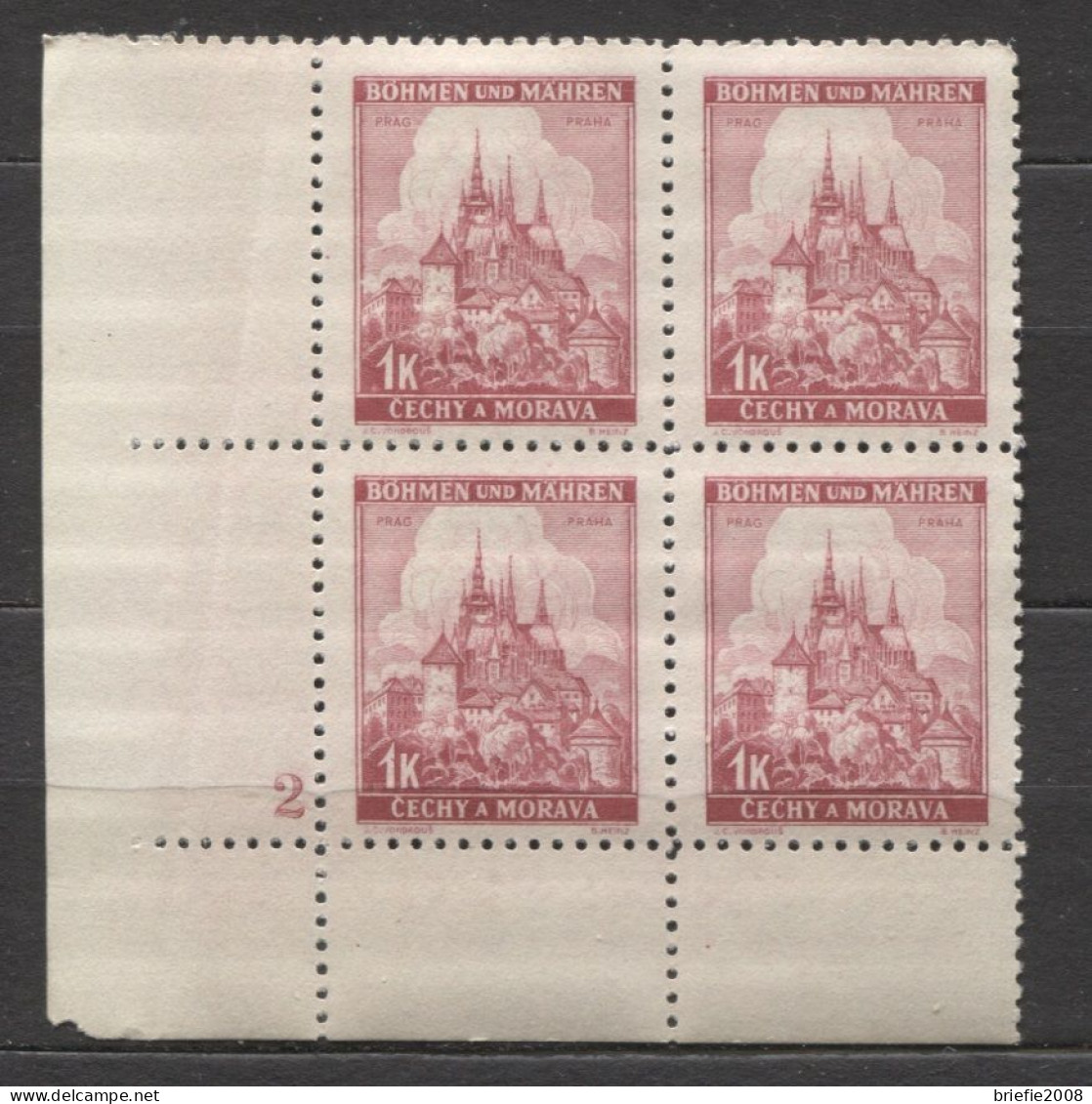Böhmen Und Mähren # 28 Platten-4erBlock Nr. 2 Breiter Unterrand Aus 50erBogen, Postfrisch - Unused Stamps