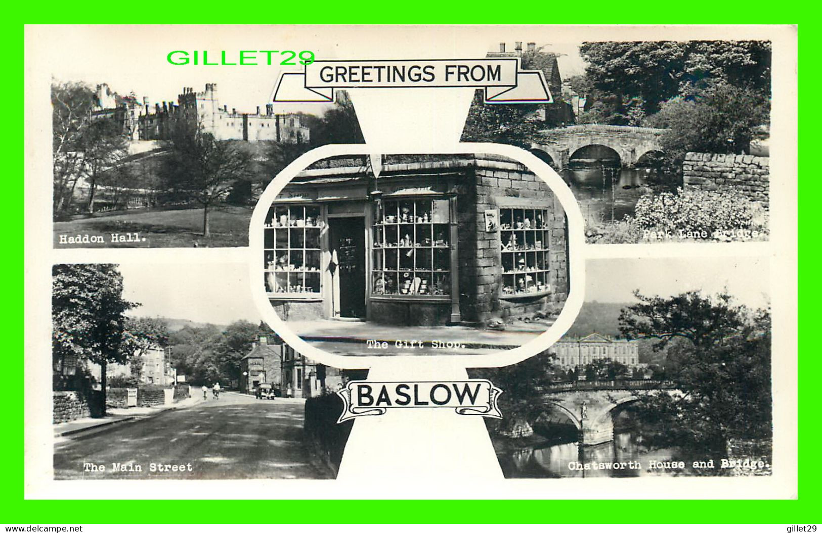 BASLOW, DERBYSHIRE, UK - GREETINGS FROM - 7 MULTIVUES - PUB. BY A. W. BOURNE - THE GIFT SHOP - - Derbyshire