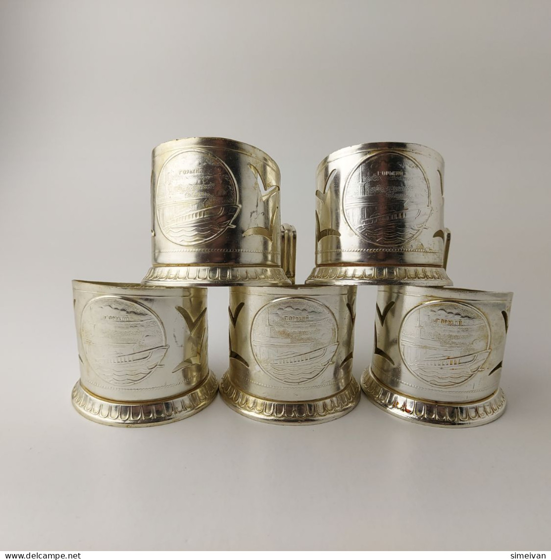 Vintage Soviet Russian Set Of 5 Podstakannik Tea Cup Holders USSR Gorky #5567 - Tasses