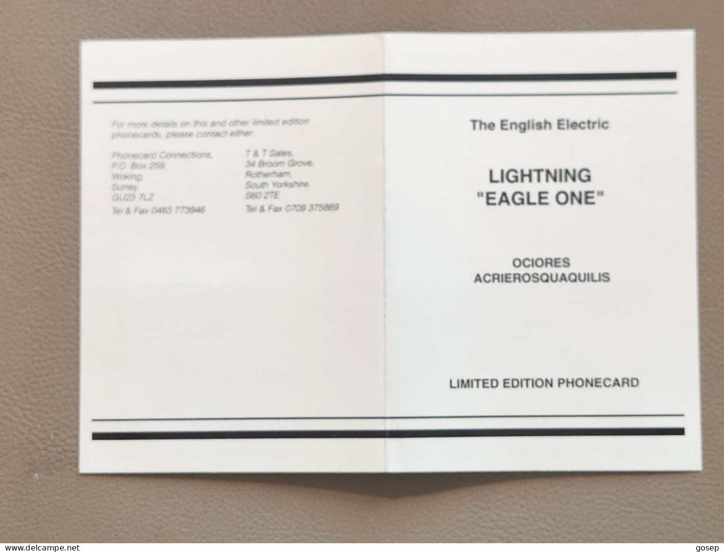 United Kingdom-(BTG-264)-Lightning F6 "Eagle One-(487)(5units)(403D24302)folder(tirage-500)-price Cataloge-20.00£-mint - BT Emissions Générales