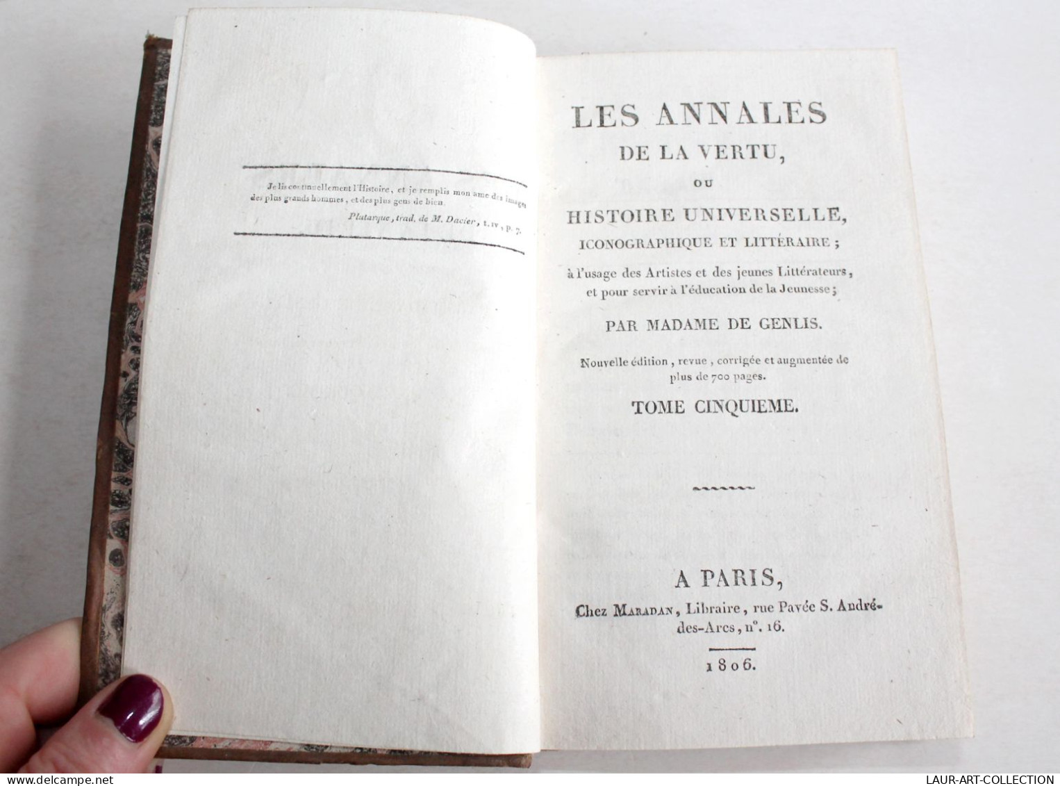 ANNALES DE LA VERTU OU HISTOIRE ICONOGRAPHIQUE & LITTERAIRE De DE GENLIS T5 1806, LIVRE ANCIEN XIXe SIECLE (2603.144) - 1801-1900