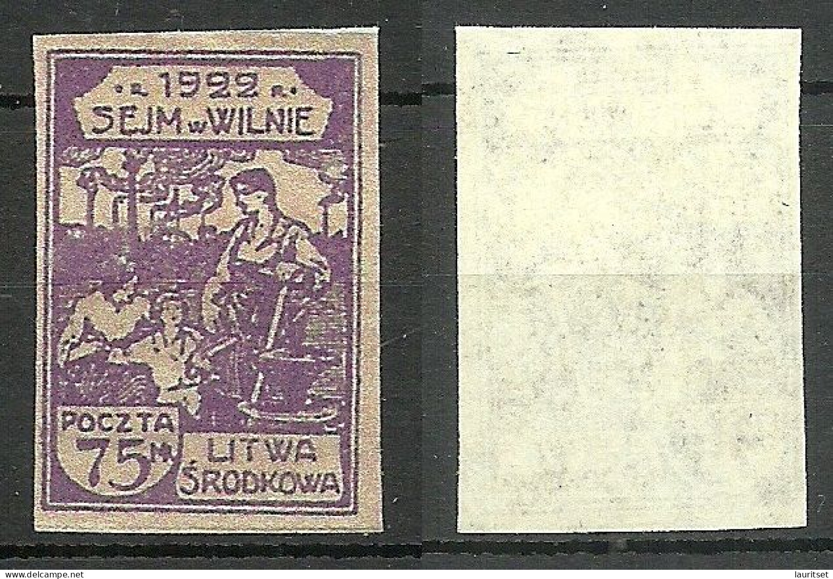 Mittellitauen Central Lithuania 1922 Michel 47 B (*) Mint No Gum Proof? - Litauen