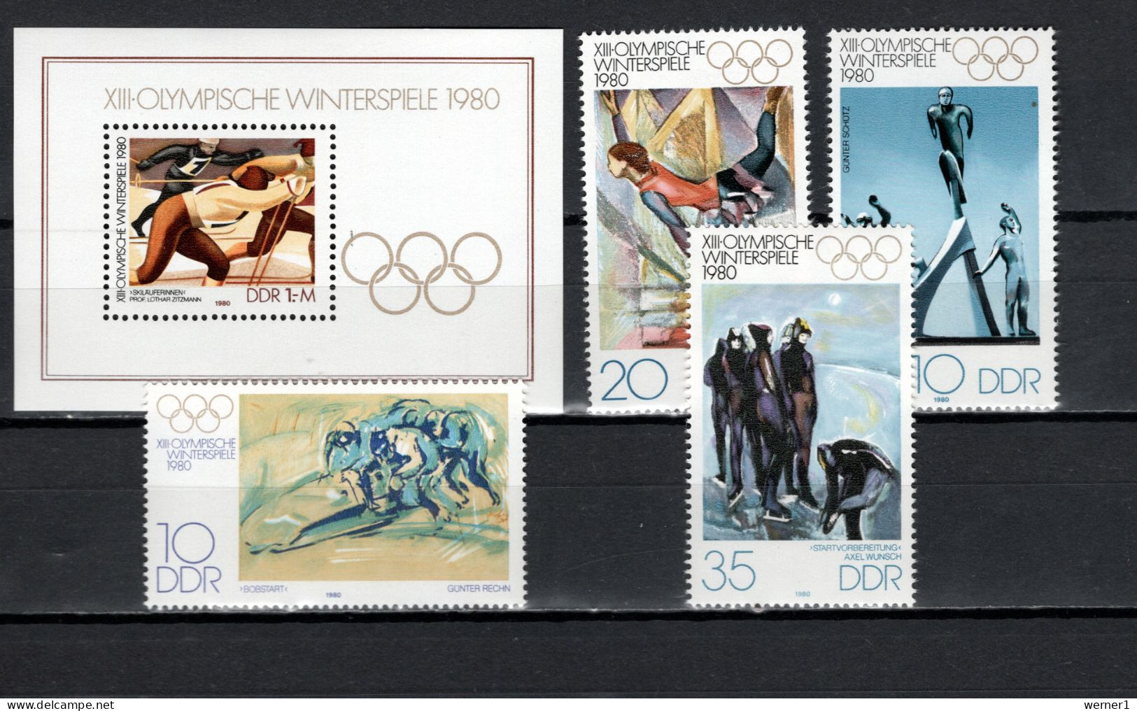 DDR 1980 Olympic Games Lake Placid Set Of 4 + S/s MNH - Inverno1980: Lake Placid