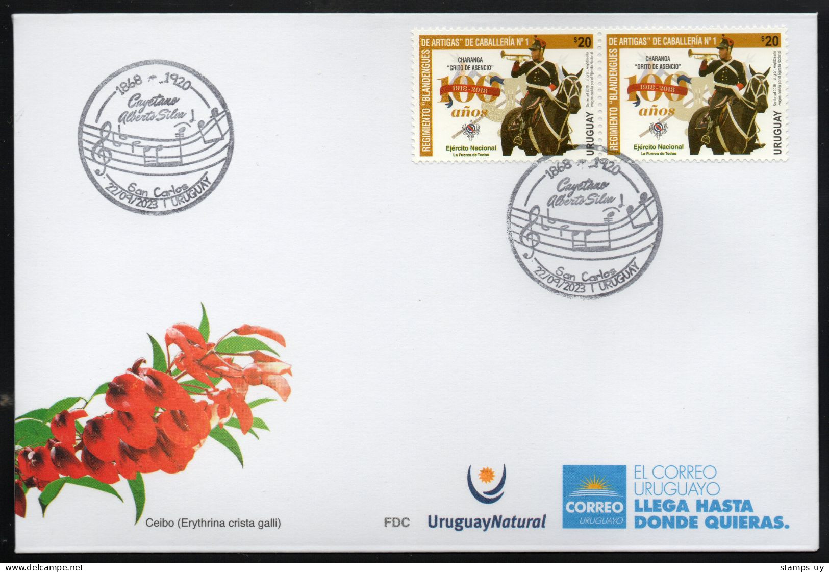 URUGUAY 2023 (Music, Composers, Militar, Chivalry, Horses, Charanga, Instruments, Bugle) - 1 Cover With Special Postmark - Uruguay
