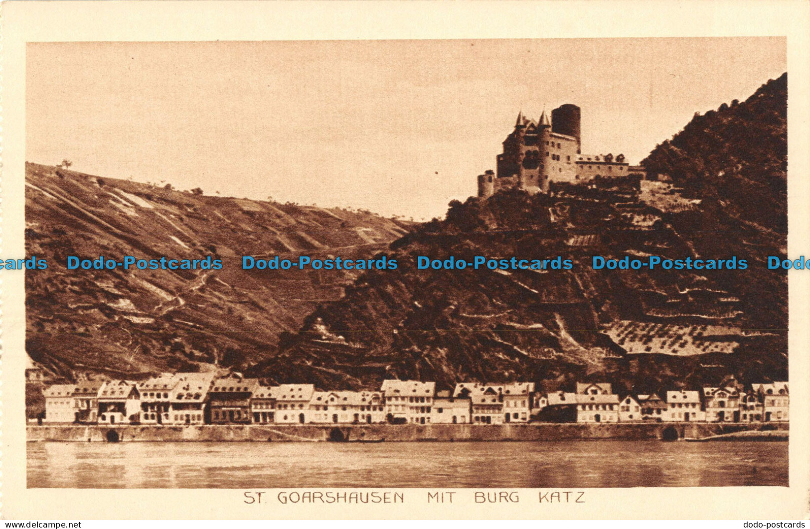 R087698 St. Goarshausen Mit Burg Katz. Photogravur. KTF - Wereld