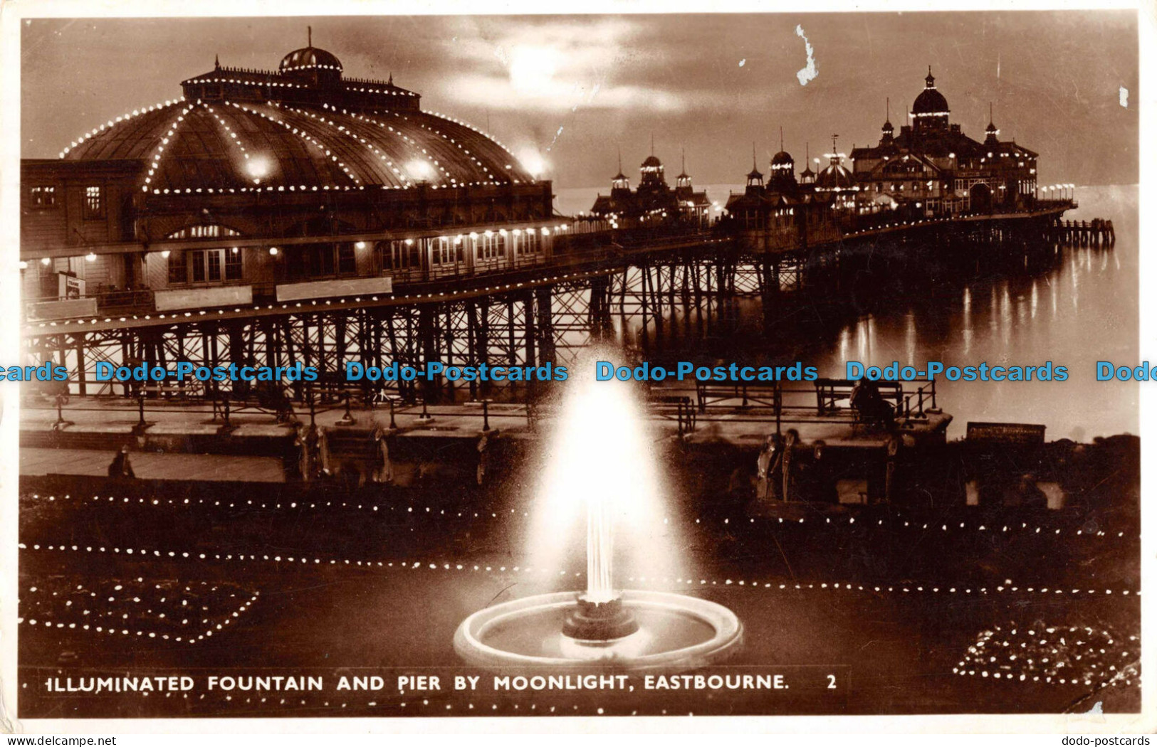 R088264 Illuminated Fountain And Pier By Moonlight. Eastbourne. Norman. Shoesmit - World