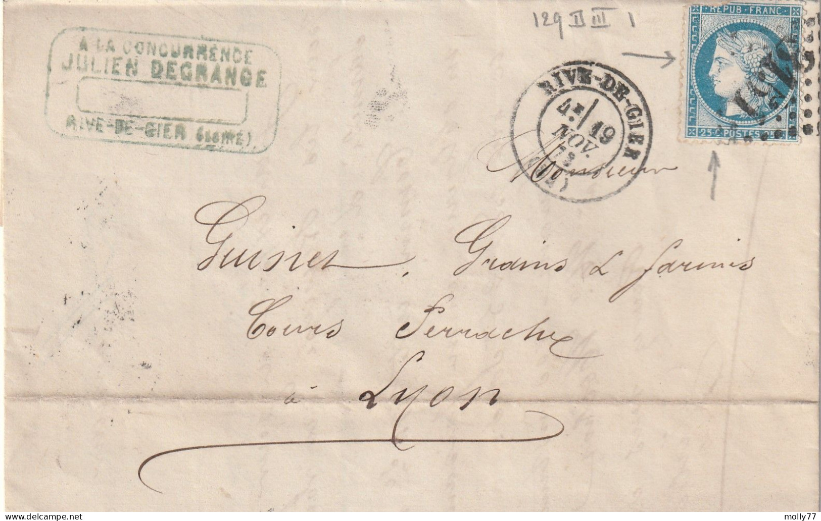 Lettre De Rive De Gier à Lyon LAC - 1849-1876: Periodo Clásico