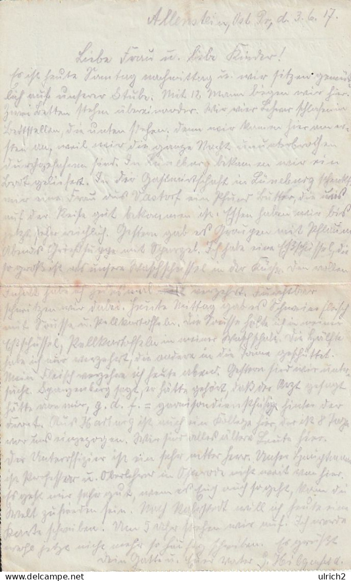 Feldpostbrief - Landsturm Inf. Ers. Batl XX. Allenstein - 1917 (69308) - Brieven En Documenten