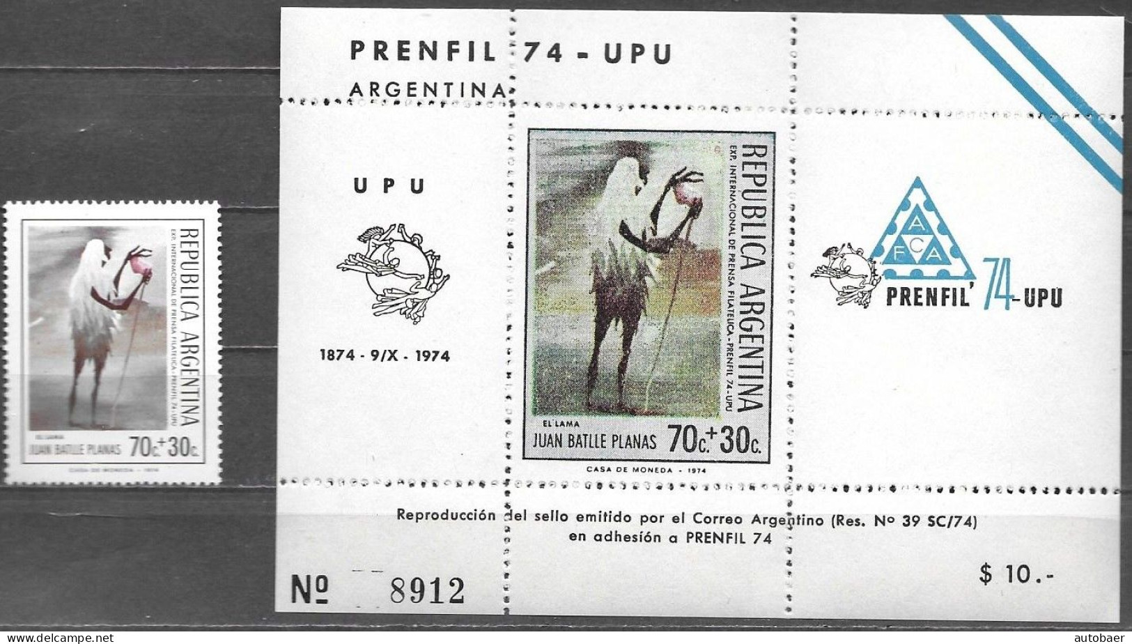 Argentina 1974 Exposición Filatélica De La Prensa Prenfil Mi. 1173+Block MNH Postfrisch Neuf ** - Nuevos