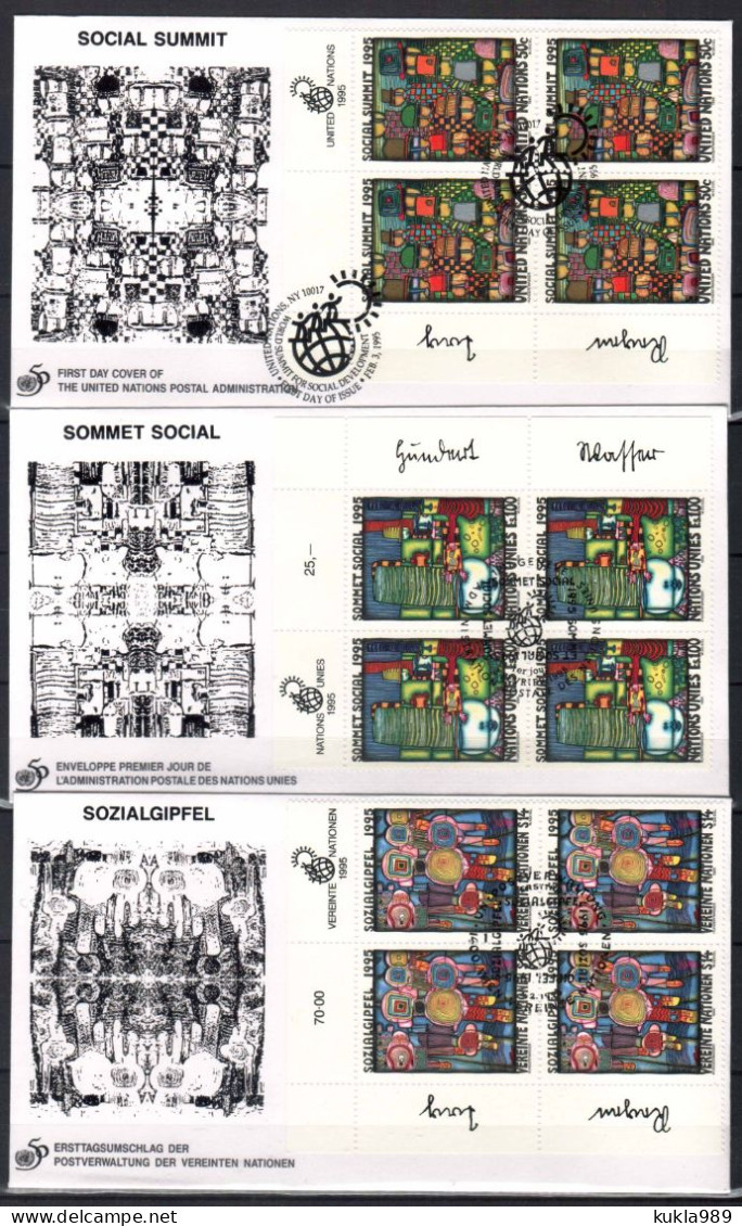 UN  STAMPS. 1995. SET OF 3 FD COVERS "SOCIAL SUMMIT" - Naciones Unidas (ONU)