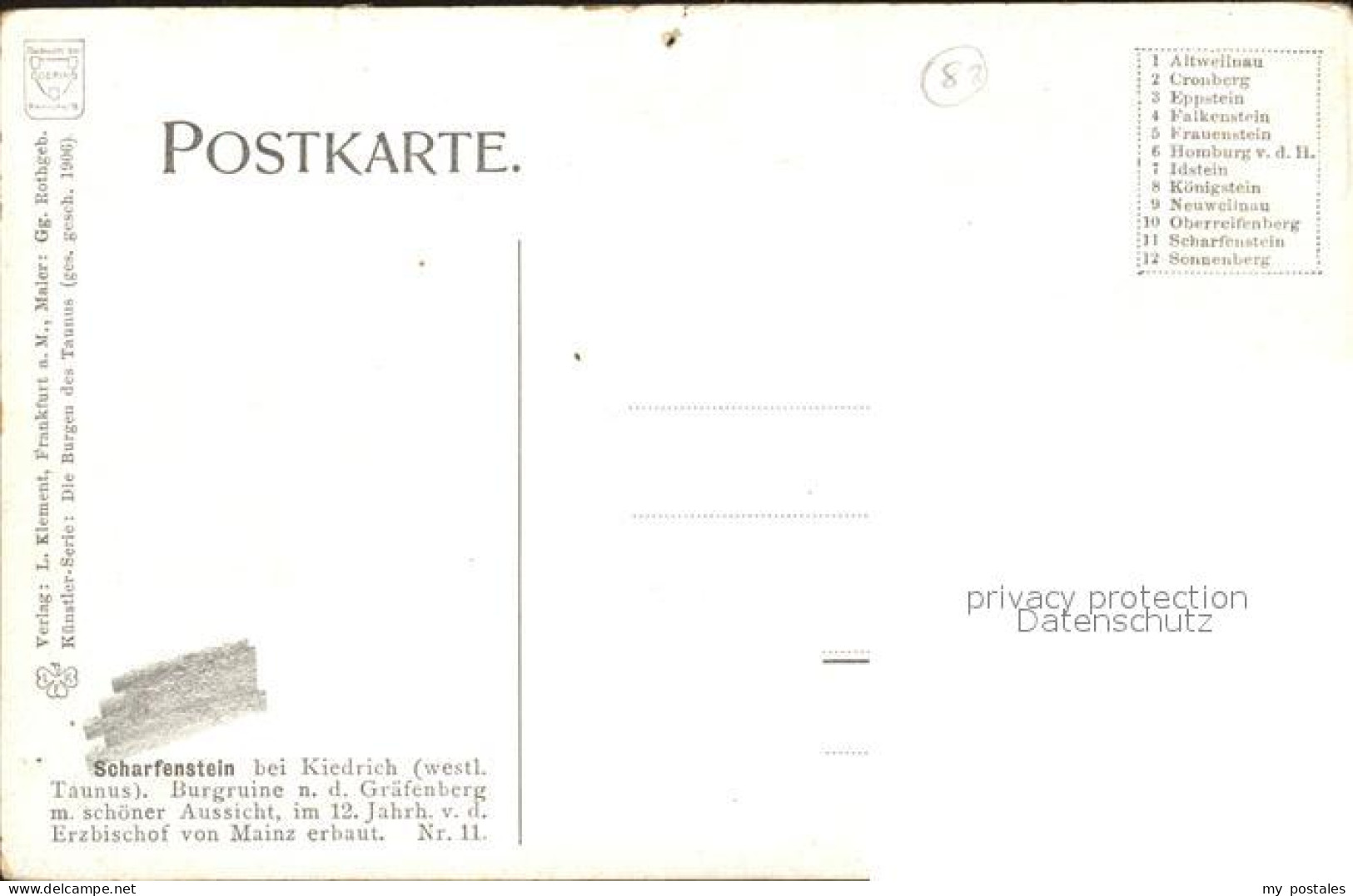 72922873 Kiedrich Burg Scharfenstein Kuenstlerkarte G. Rothgeb. Kiedrich - Sonstige & Ohne Zuordnung