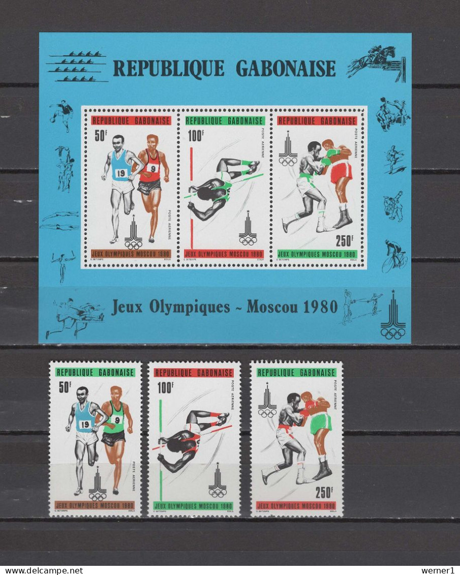 Gabon 1980 Olympic Games Moscow, Athletics, Boxing Set Of 3 + S/s MNH - Estate 1980: Mosca