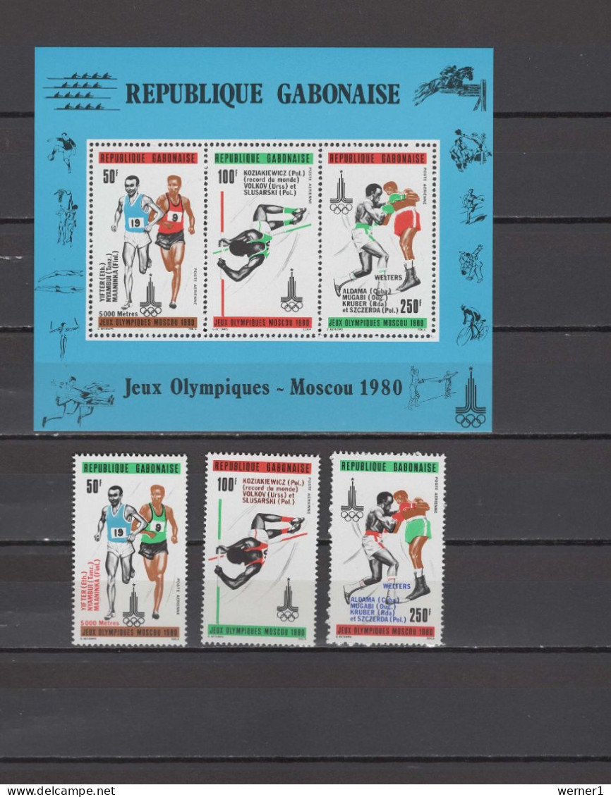 Gabon 1980 Olympic Games Moscow, Athletics, Boxing Set Of 3 + S/s With Winners Overprint MNH - Zomer 1980: Moskou