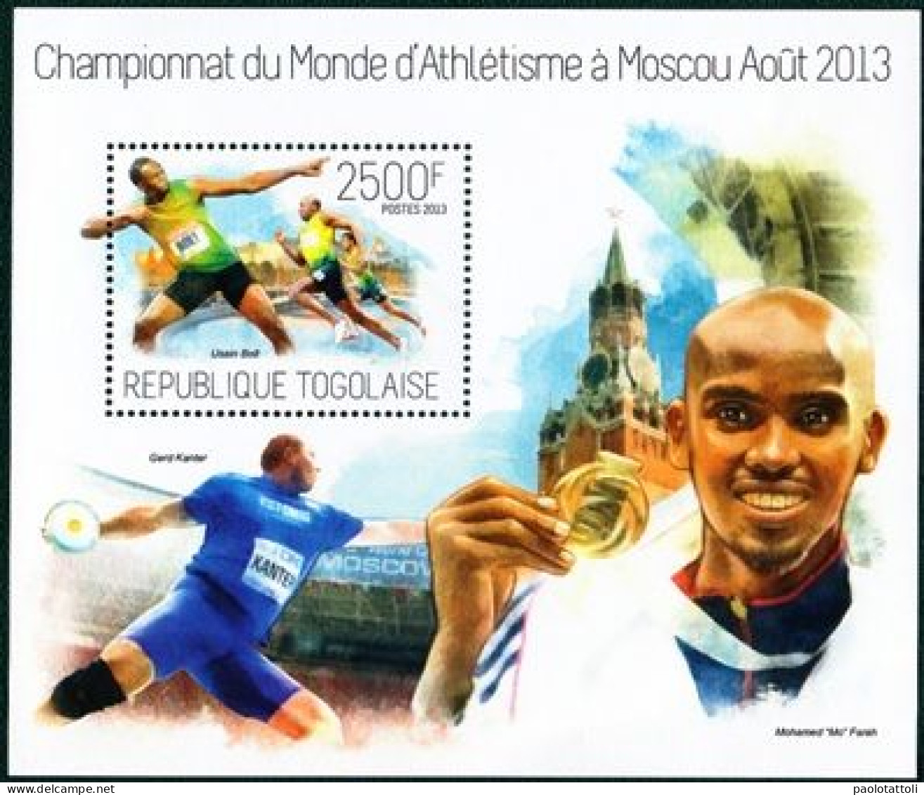 Togo, 2013- Championnat D'athlètisme Moscou, 2500F , Block NewNH - Athlétisme