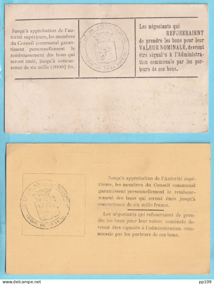 14-18 : 2 Bons De Caisse  (nécessité) 1 Franc Et 50 Centimes  SAINT HUBERT Cfr Signatures !  - 1-2 Francos